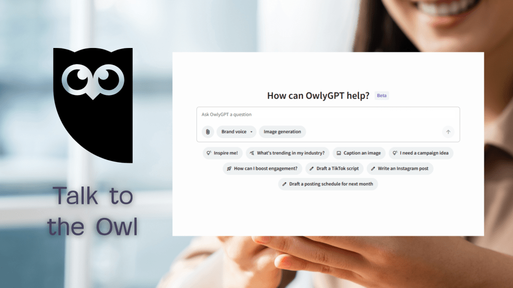 Stylized illustration of an owl wearing glasses with digital interface elements in the background, representing AI-powered tools and intelligent content creation.