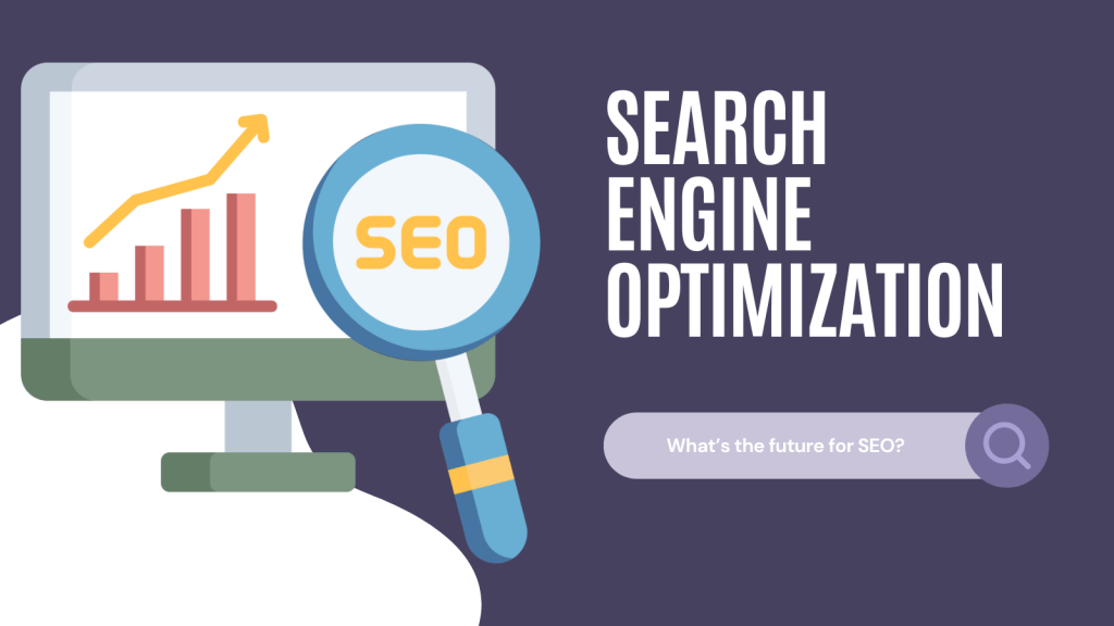 Illustration of a computer screen displaying graphs, charts, and gear icons, representing search engine optimization, website analytics, and digital marketing strategy.